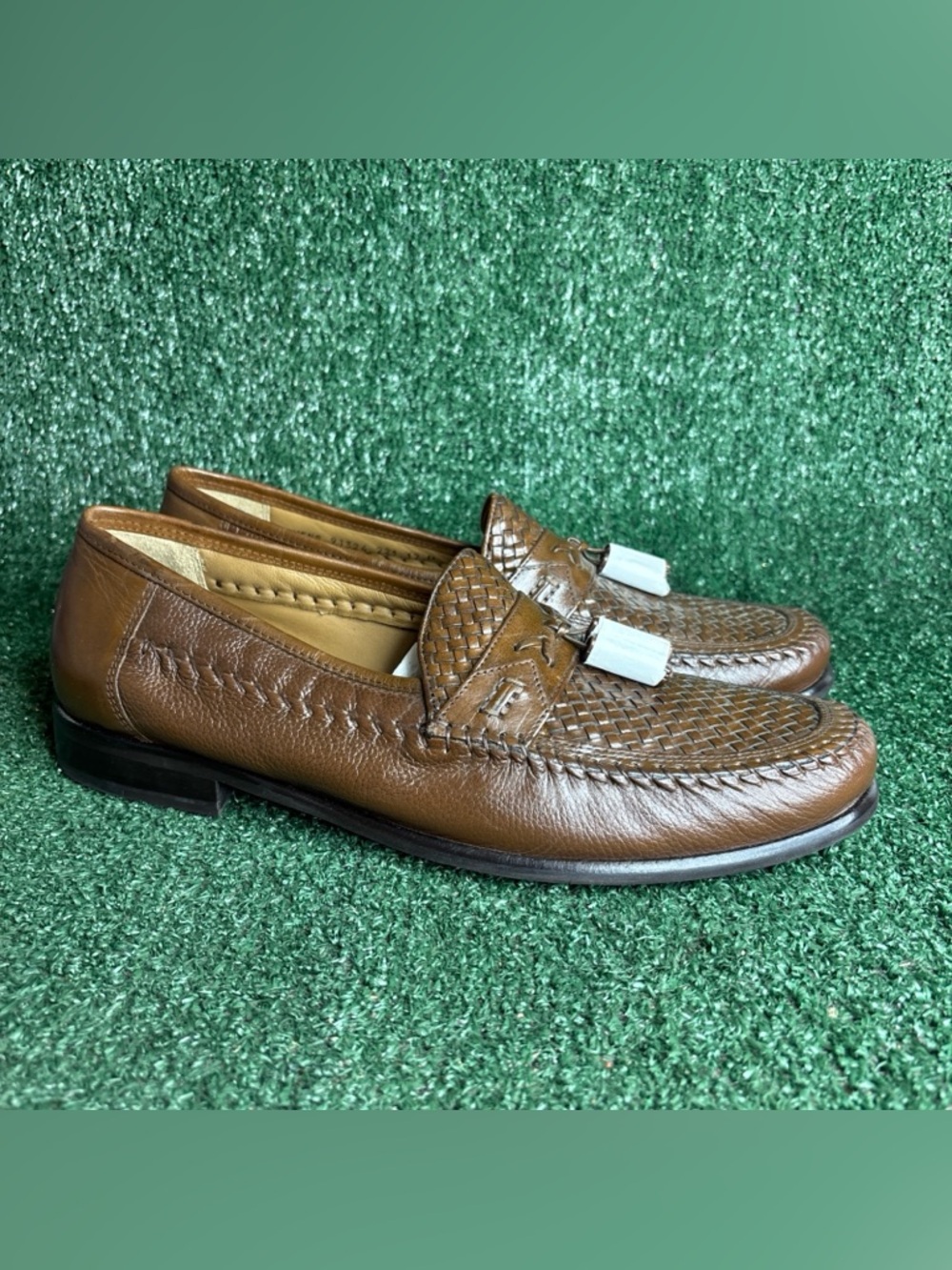 NEW Brass Boot Shoes Mens Size 12 M Loafers Woven Leather Tassel Moc‎ Handmade